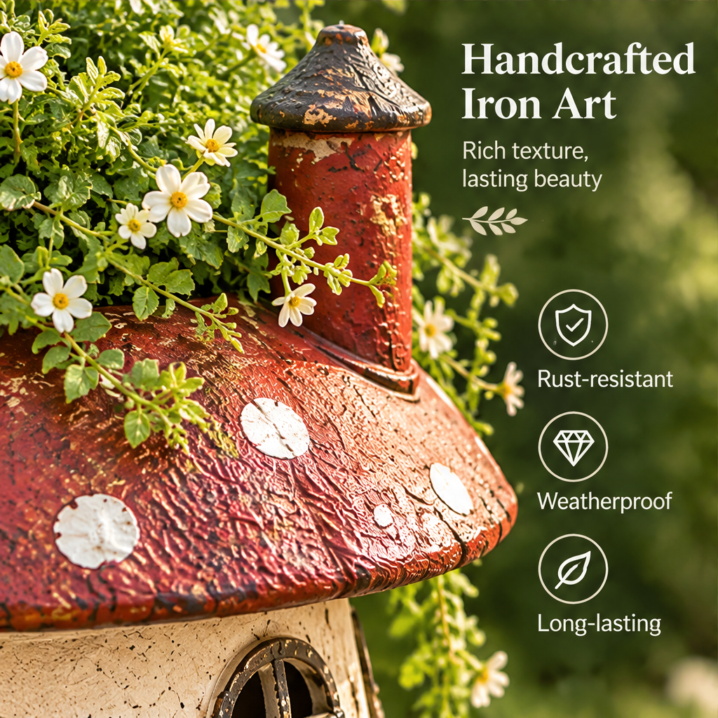 Angled view showing cottage windows and floral accents beside all-around design text.